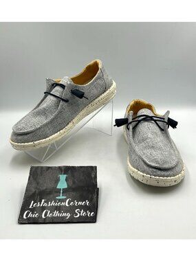 Hey Dude Women's Gray Yellow Canvas Wendy Chambray Slip On Shoes Size 8 3509